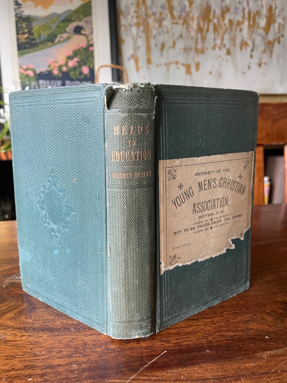 Helps to Education by Warren Burton Antique Vintage Distressed Green HC Book